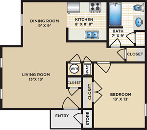 1 Bed / 1Bath - 6900 Sq.Ft.*