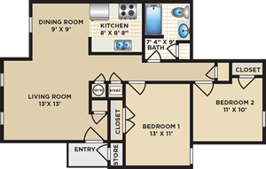 2 Bed / 1 Bath - Sq.Ft.*