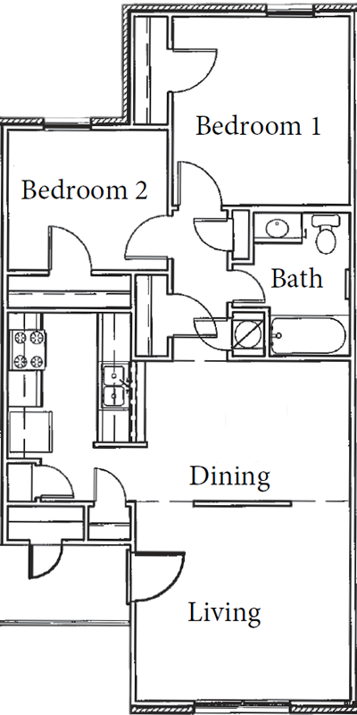 Two Bedroom / One Bath floor plan